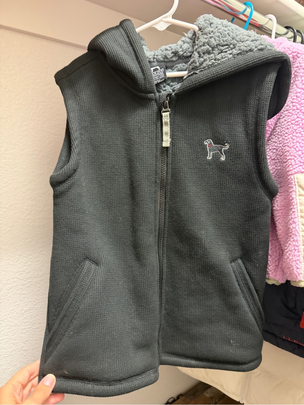 Boys Black Dog Outfitters Black Sherpa-Lined Hooded Vest with Dog Embroidery